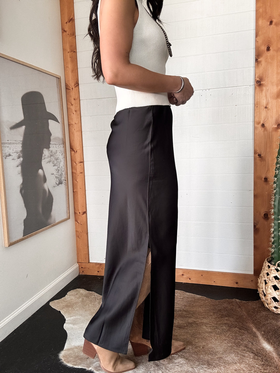 Black Satin Maxi Skirt