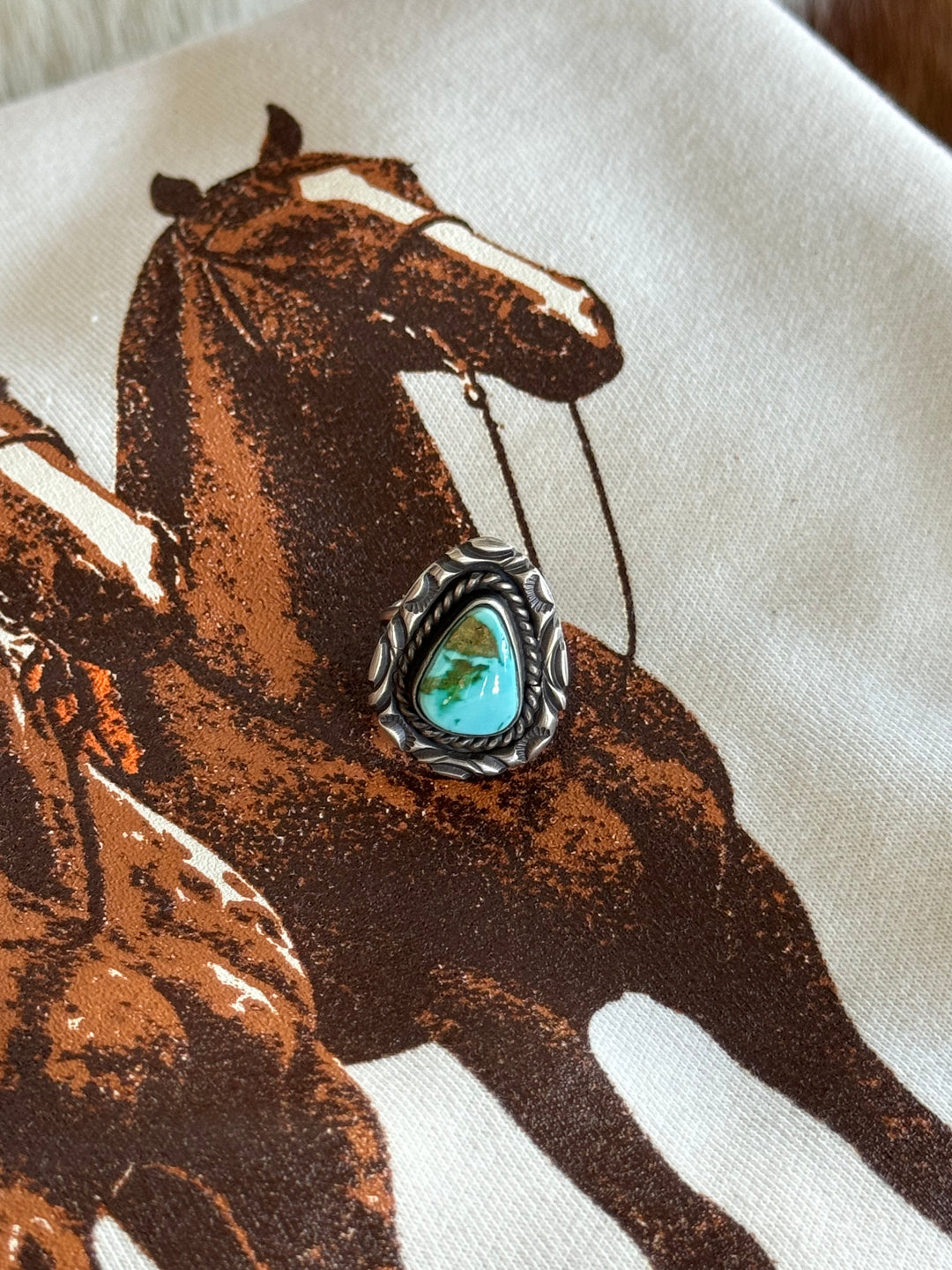 Native American handmade sterling silver turquoise ring size 7 with genuine turquoise stone.