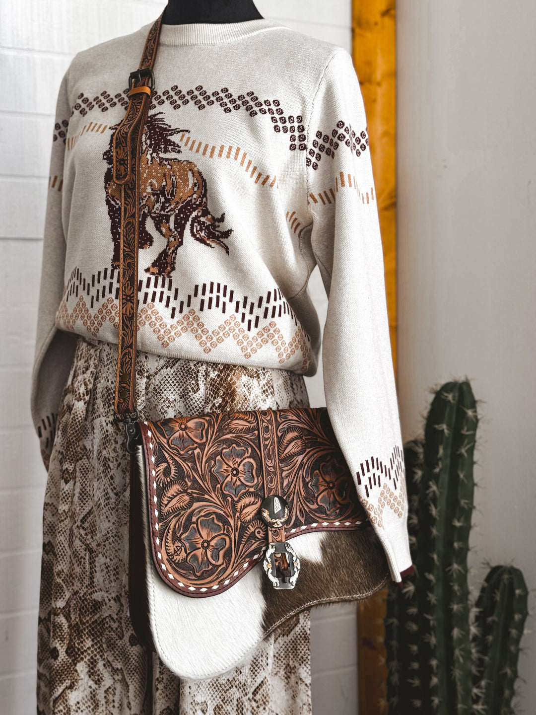 Western Tooled Cowhide Crossbody Bag