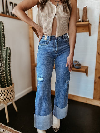 The Cuffed Cowgirl Wide Leg Jeans