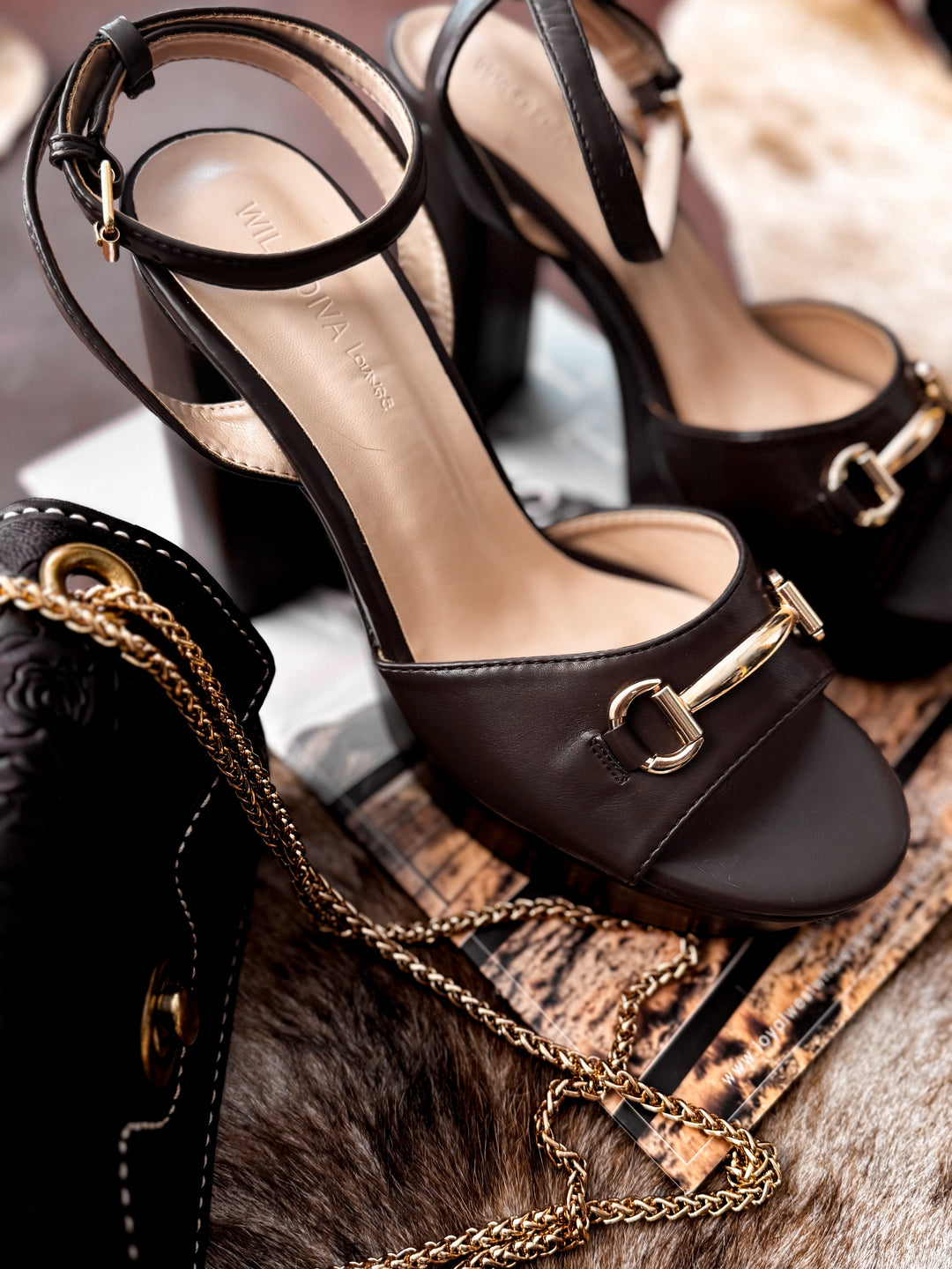 Horsebit Platform Chunky Heels - Dark Brown