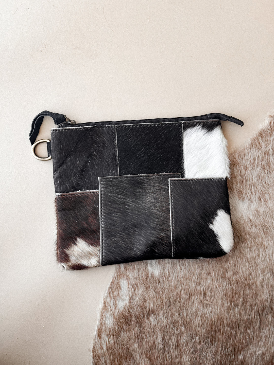 Cowhide Patchwork Wristlet – Black