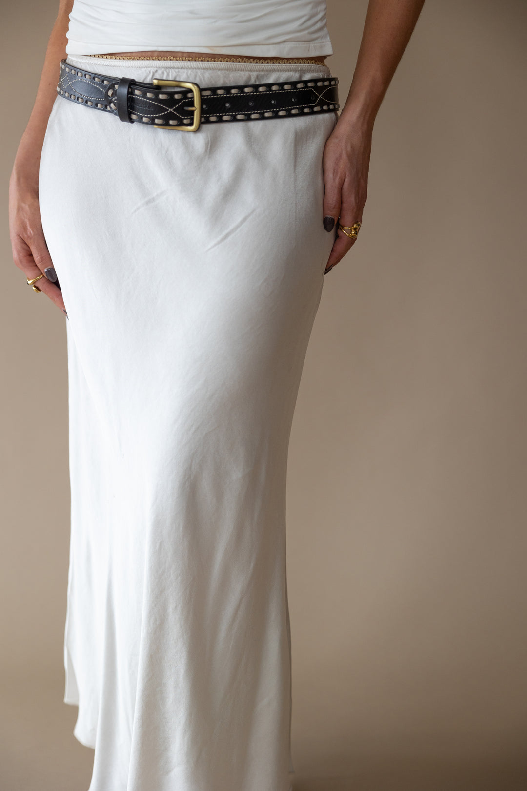 The Straight Silk Midi Skirt (Cream)