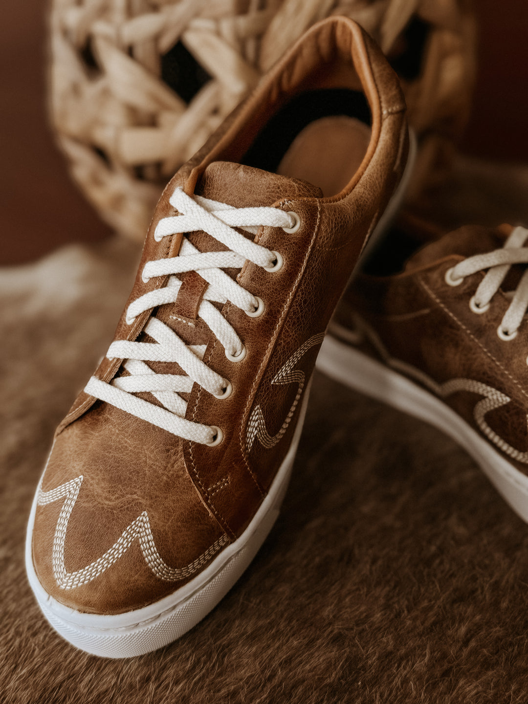 Skye Western Leather Tennis Shoes- Tan