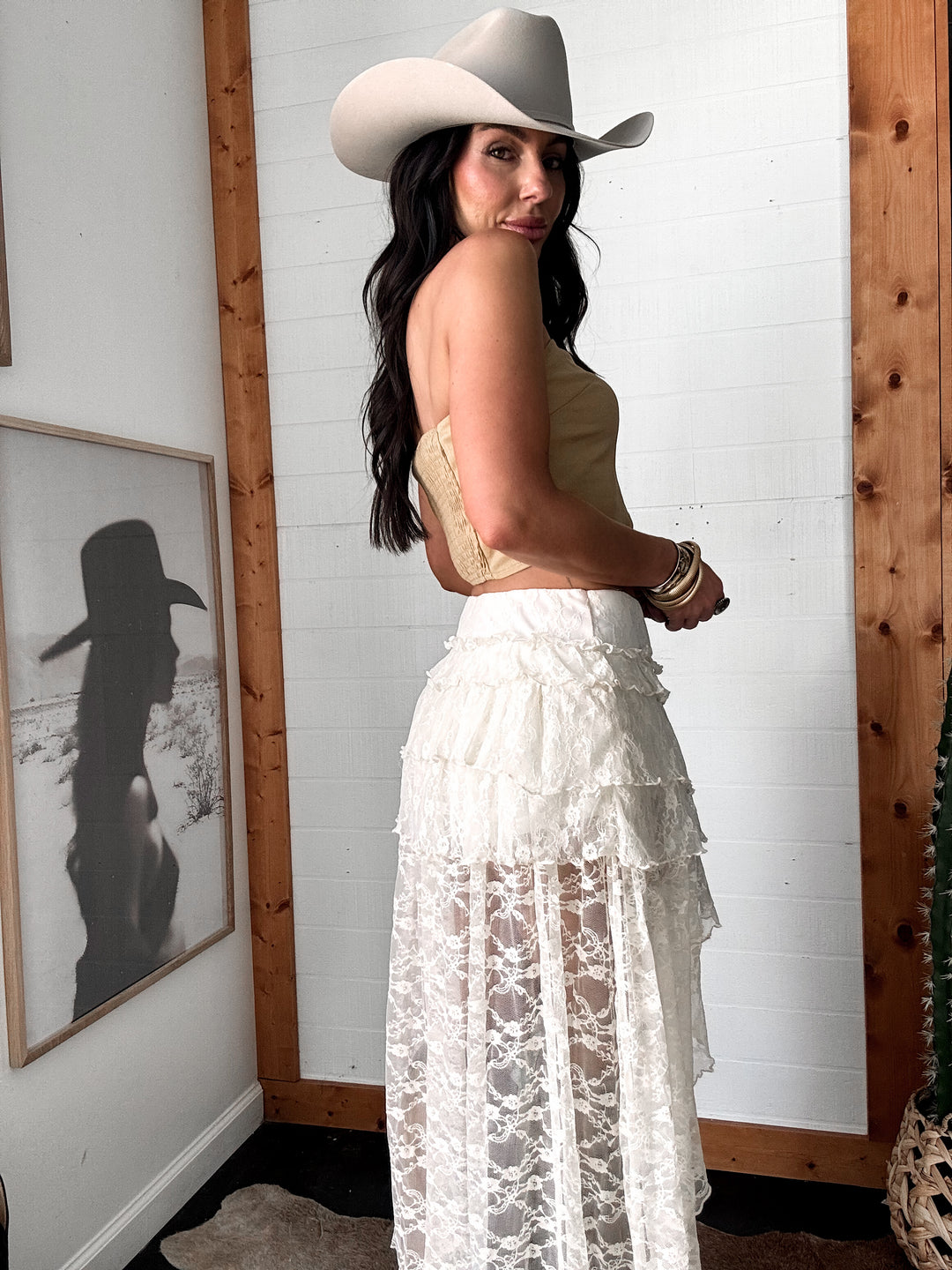 Lace Tiered Maxi Skort – Cream