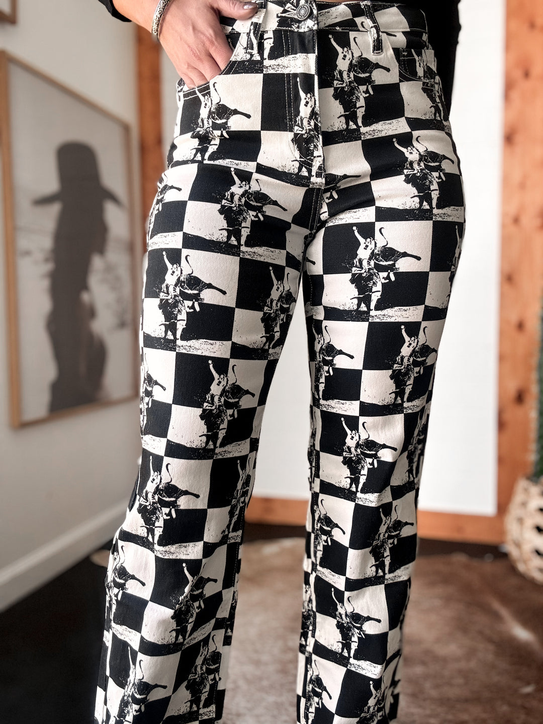 Bucking Bull Checkered Straight Leg Jeans