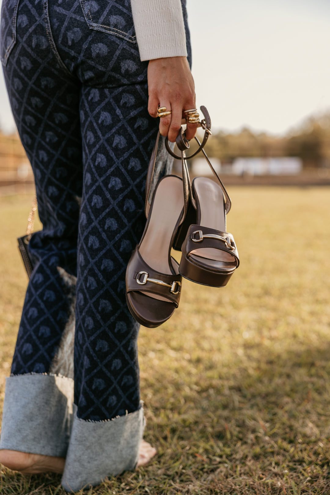 Horsebit Platform Chunky Heels - Dark Brown