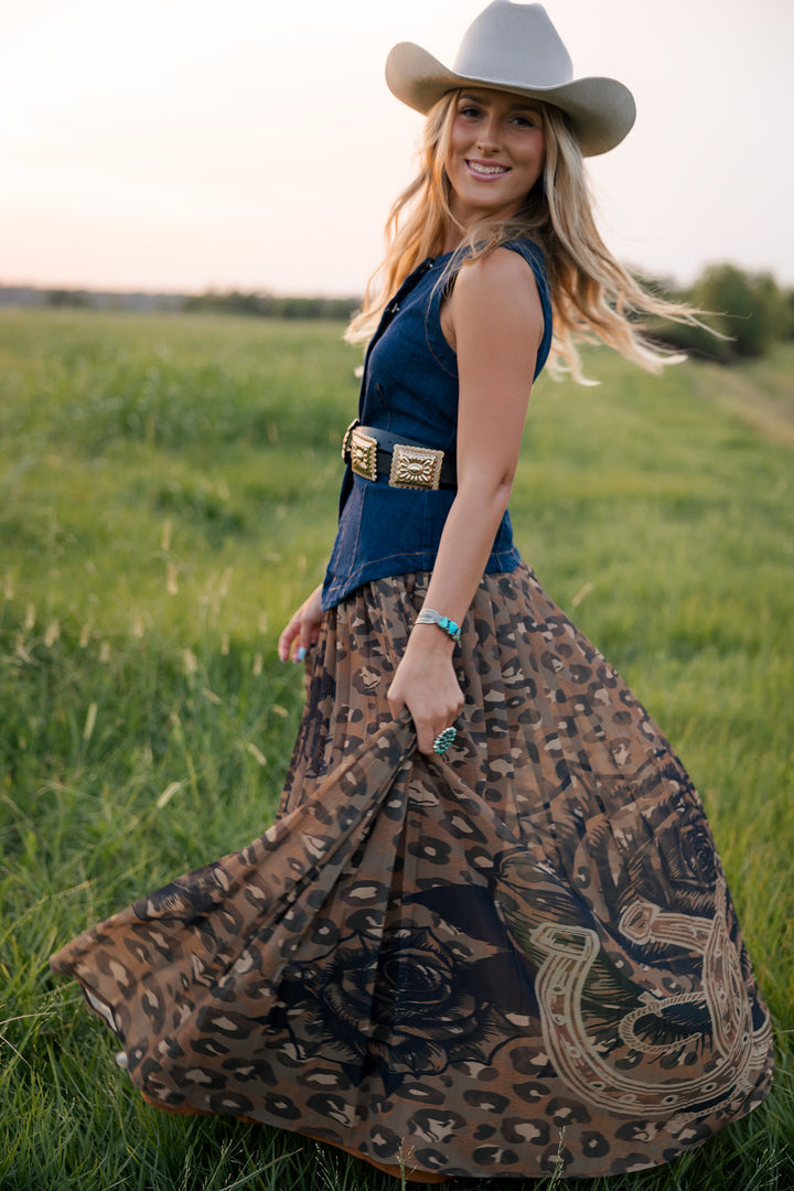 Leopard &amp; Horseshoe Maxi Skirt