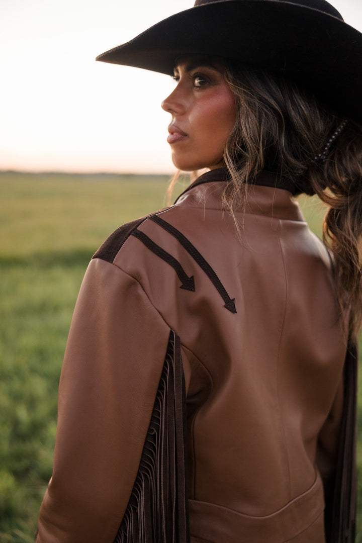 Double Down Longline Blazer - Brown Leather
