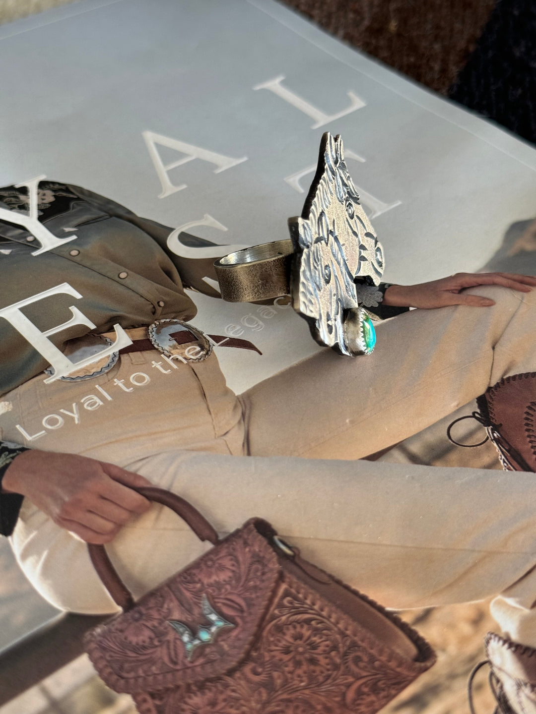 Sterling Equine Horse Ring with Turquoise | Adjustable Handmade Silver