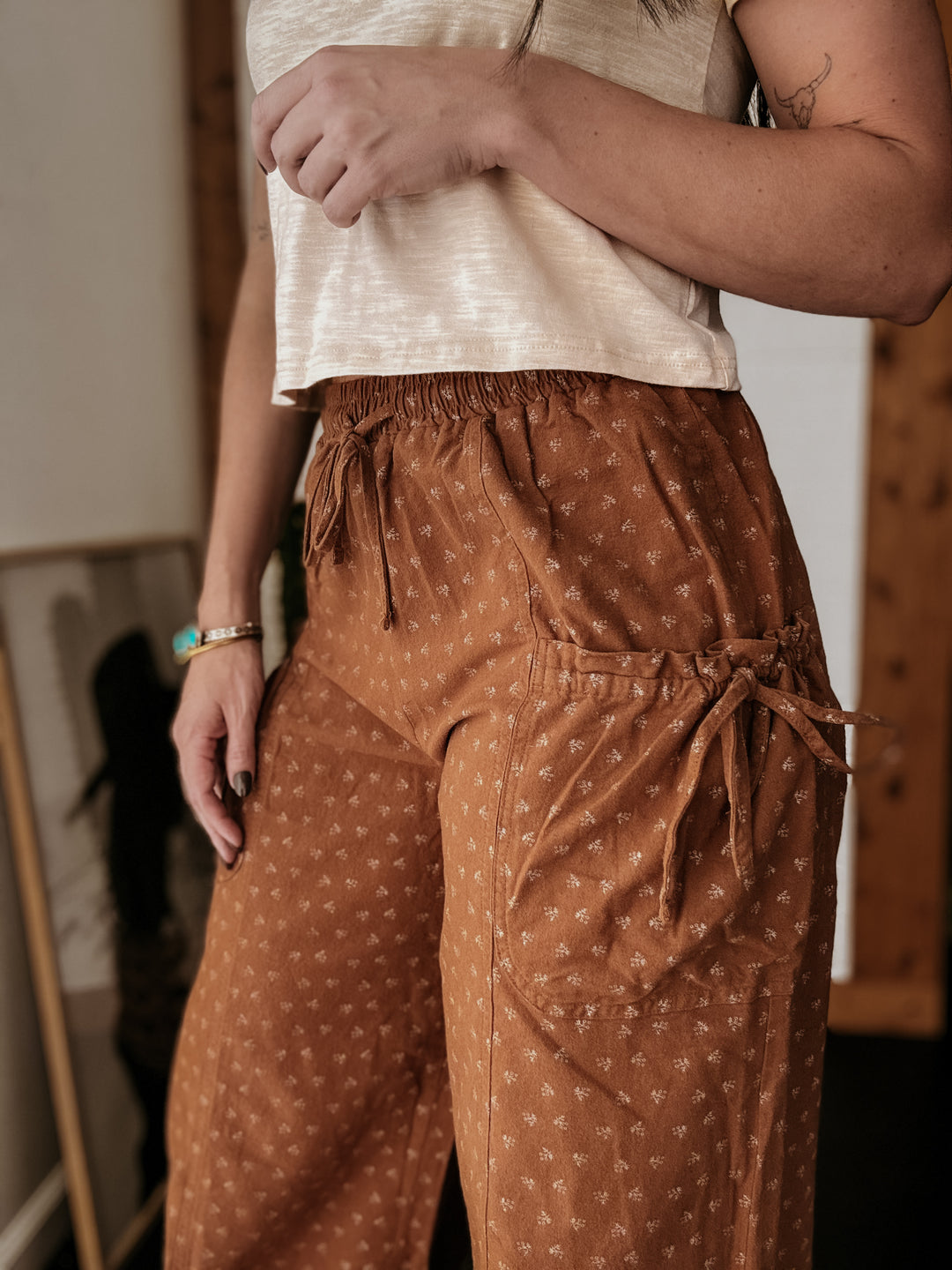 Mineral Washed Wide Leg Drawstring Pants