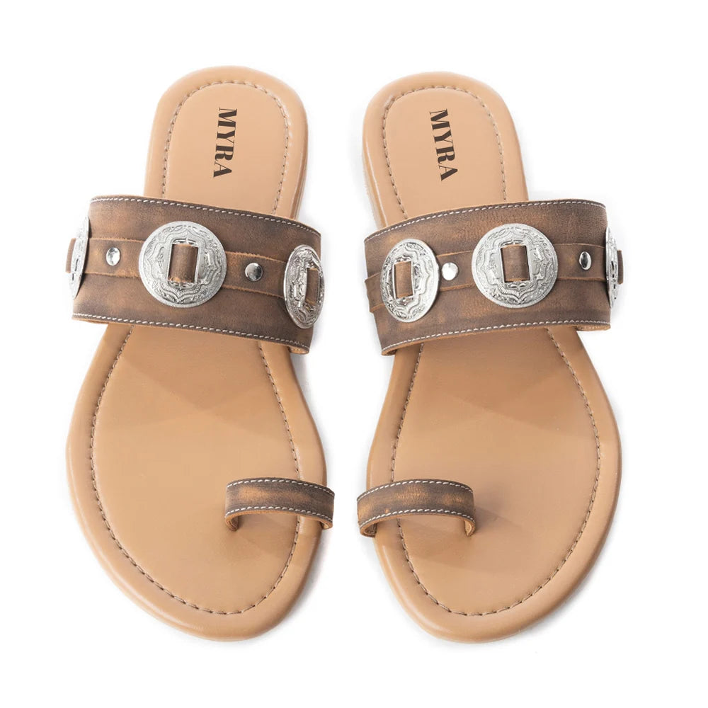 Vintage Brown Western Concho Sandals