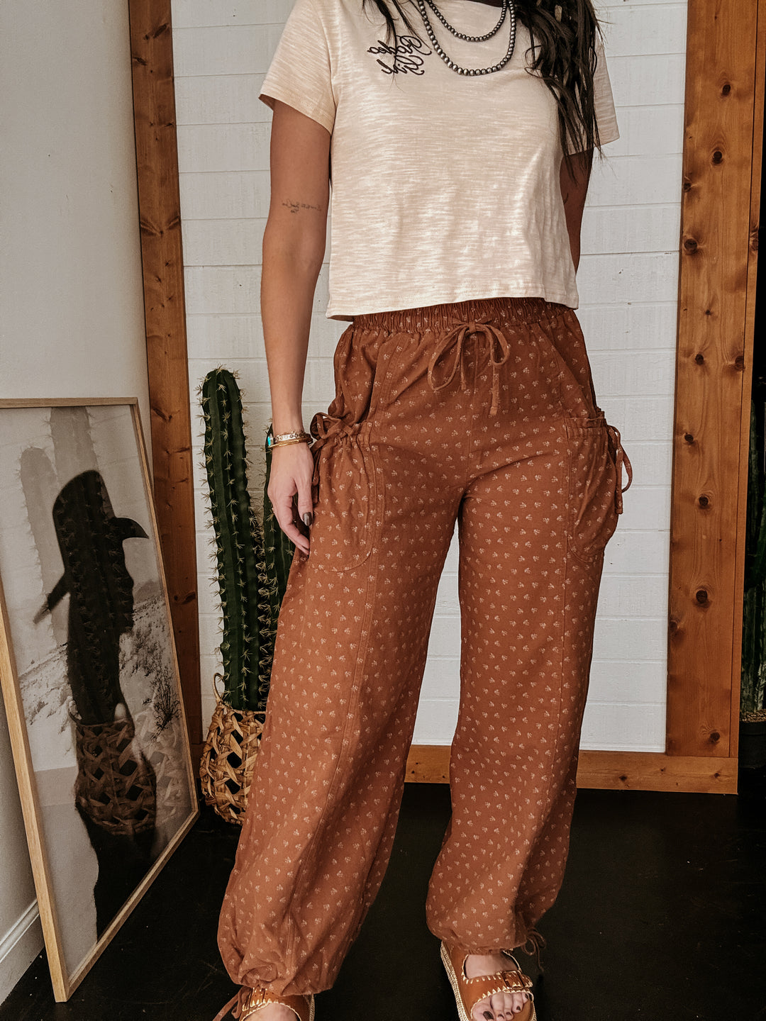 Mineral Washed Wide Leg Drawstring Pants
