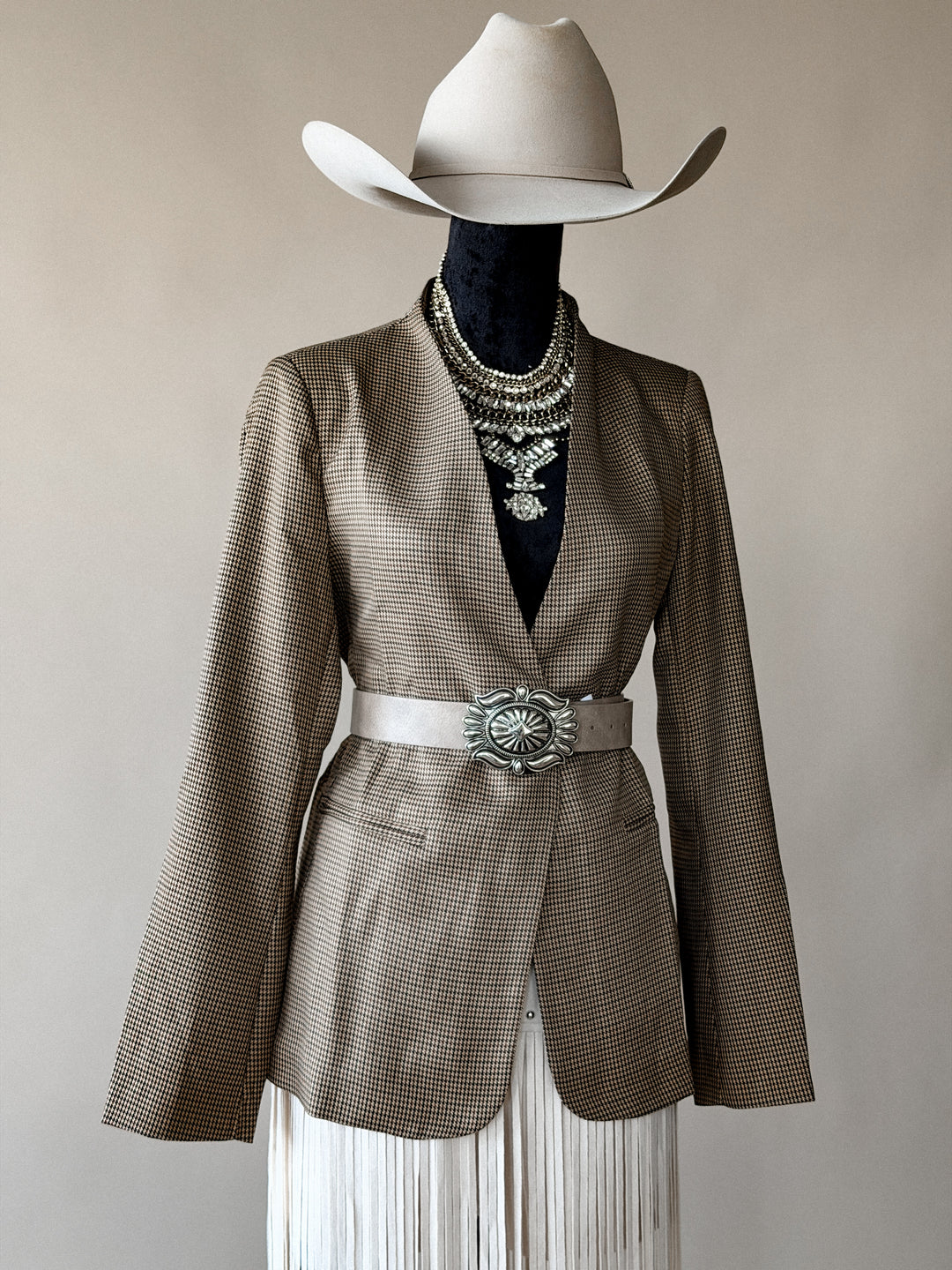 Belted Houndstooth Blazer