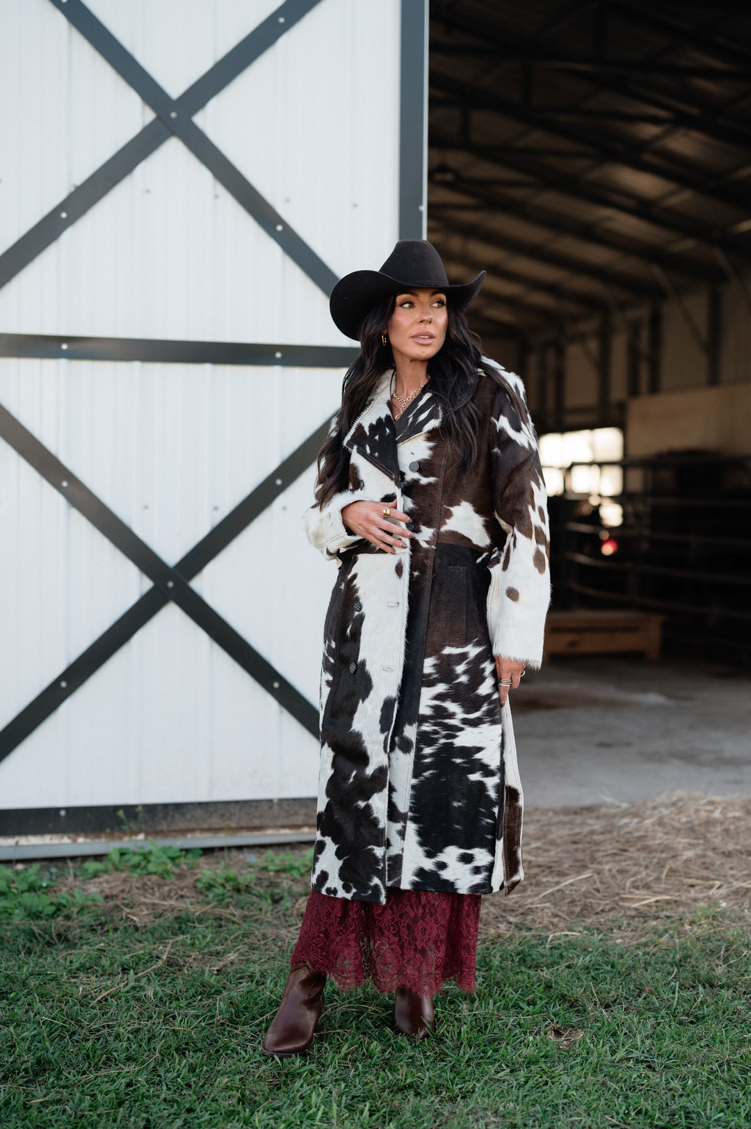 Cowhide Trench Coat - Black/Brown