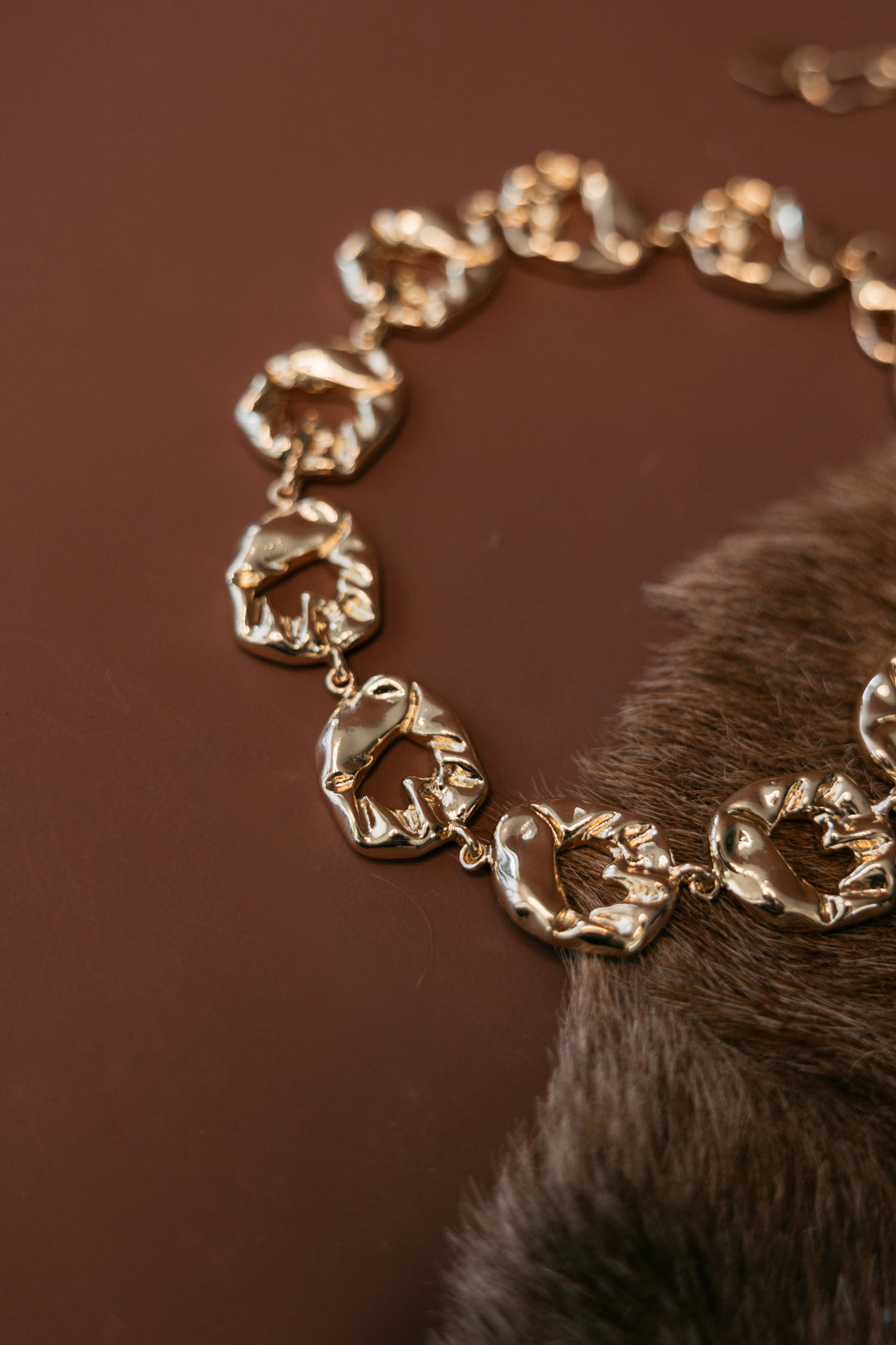 Hammered Circle Link Necklace - Gold