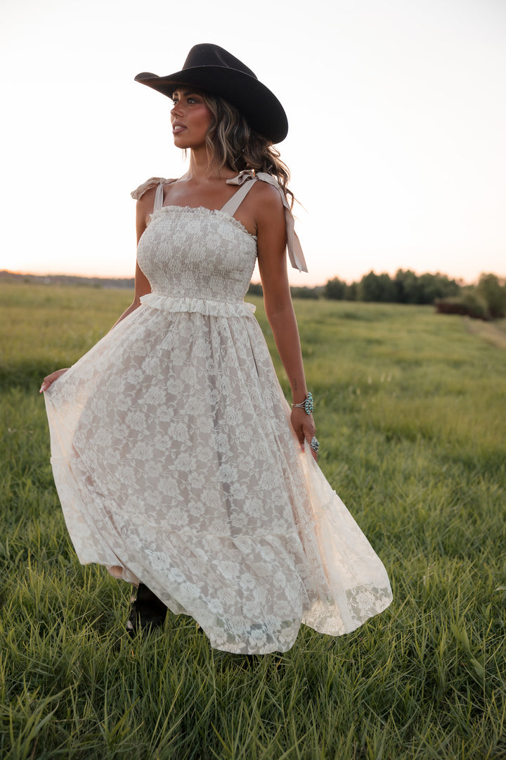 Dust &amp; Lace Tie Shoulder Midi Dress PRE ORDER 8/31