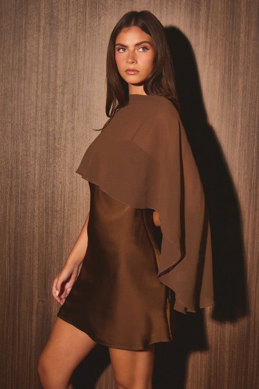 Brown Satin Cape Dress PRE ORDER 9/30