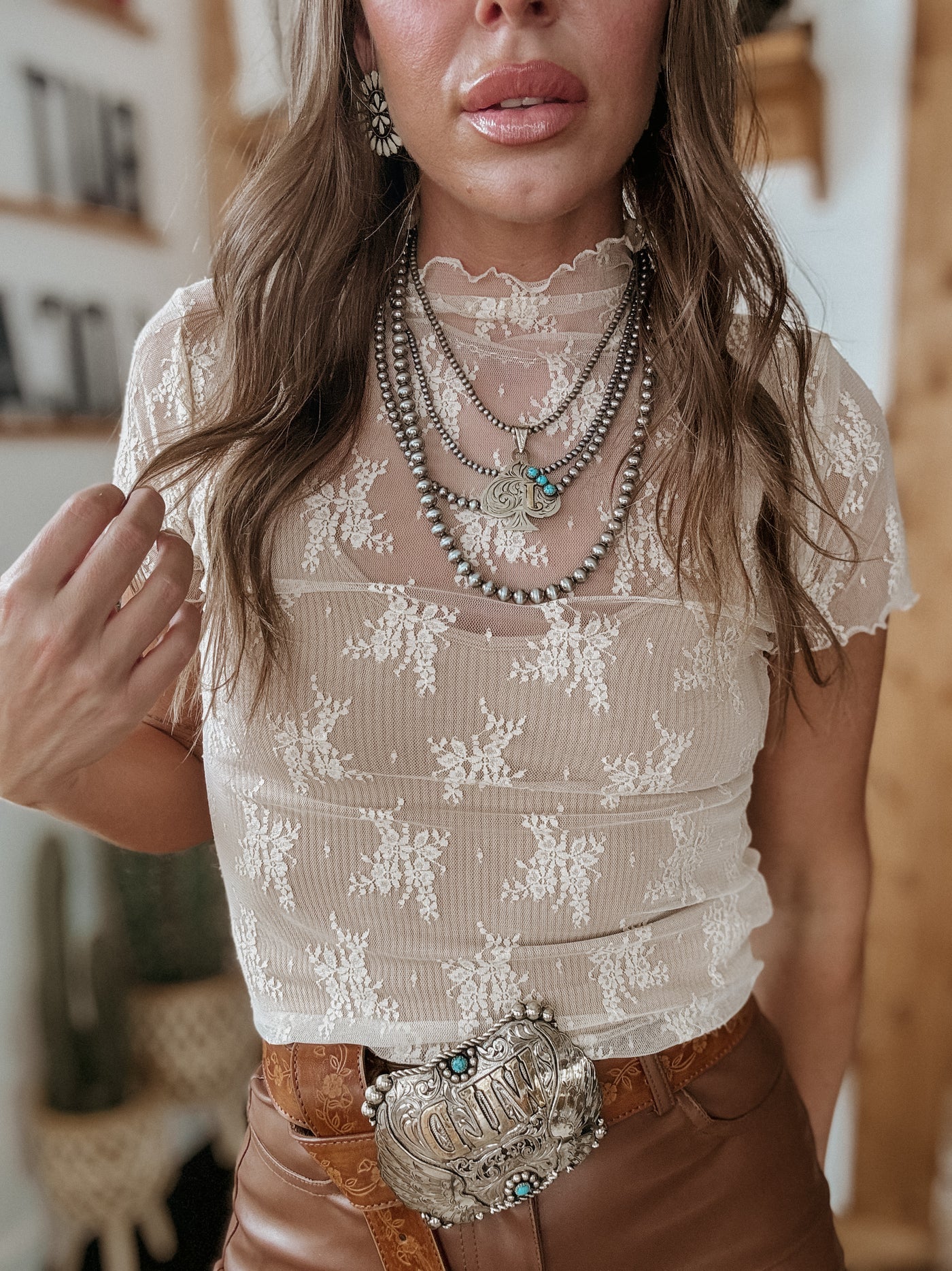 The Floral Lace Mesh Top (NUDE SHORT)