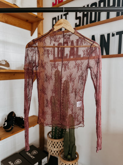 The Floral Lace Mesh Top (Dusty Scarlet)