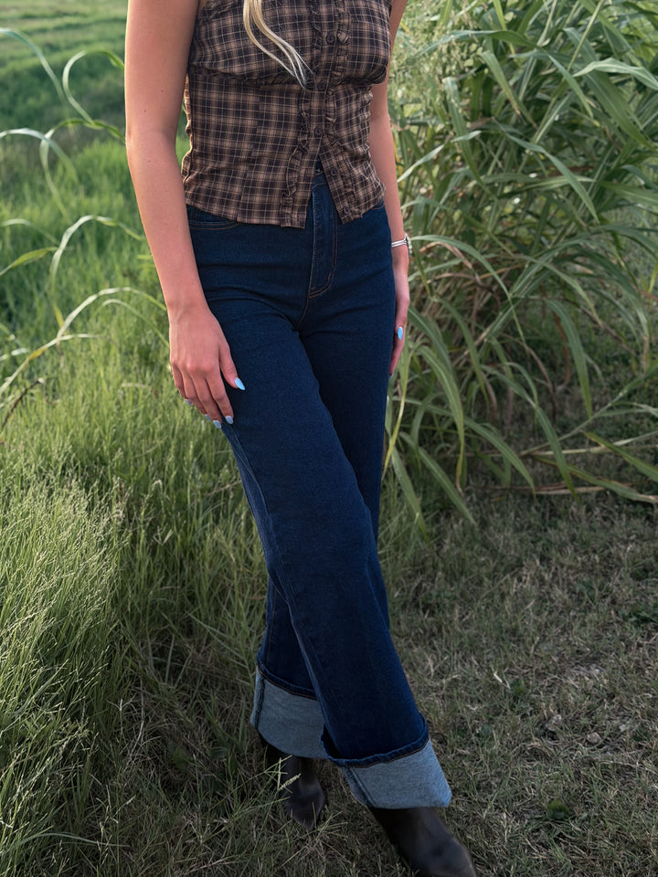 Dark Wash High Rise Wide Leg Jeans