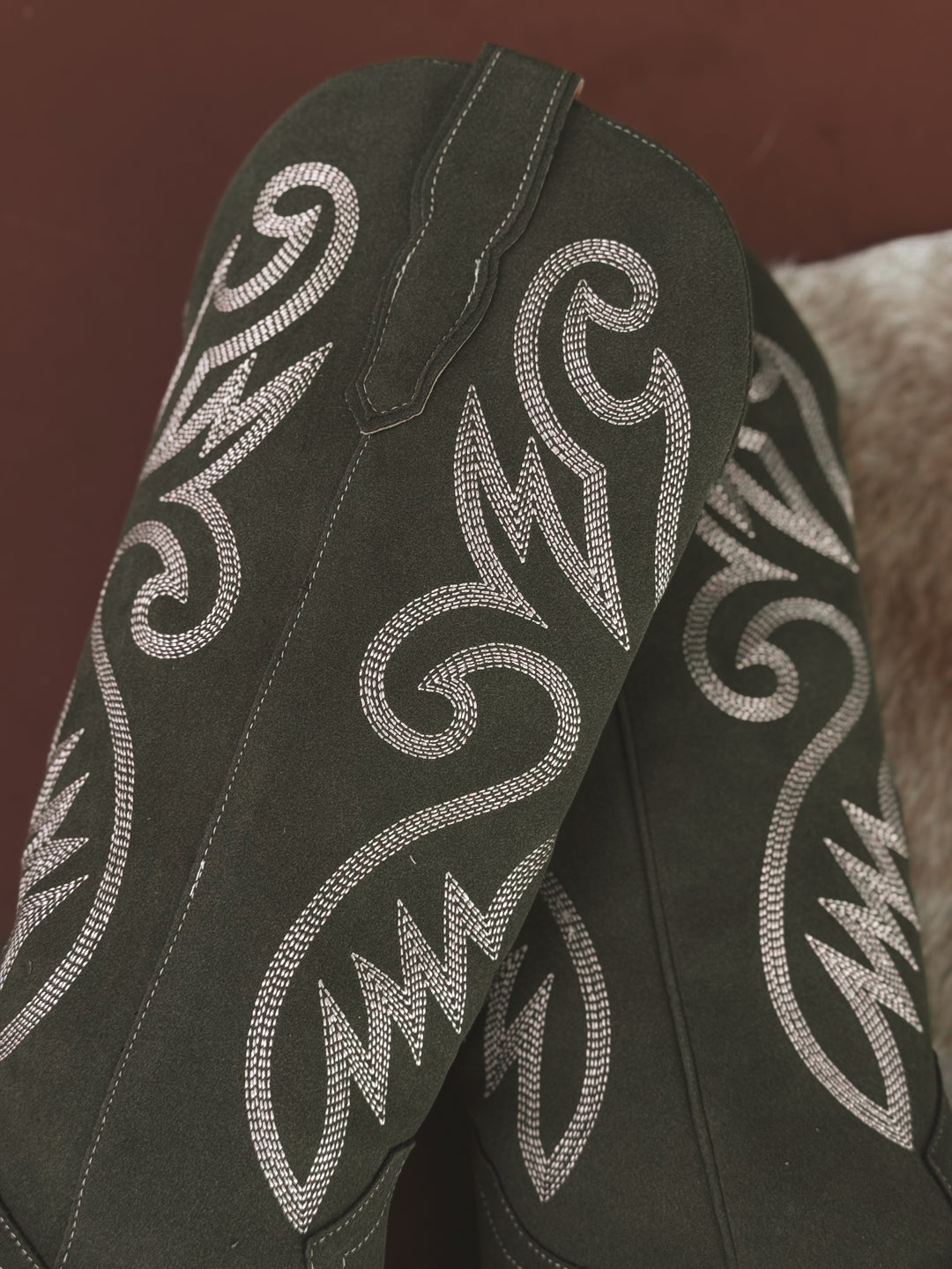 Olive Suede Embroidered Cowgirl Boots