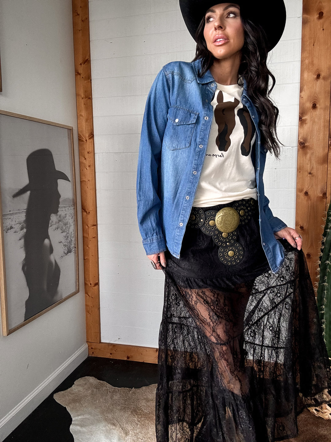 Tiered Floral Lace Maxi Skirt - Black