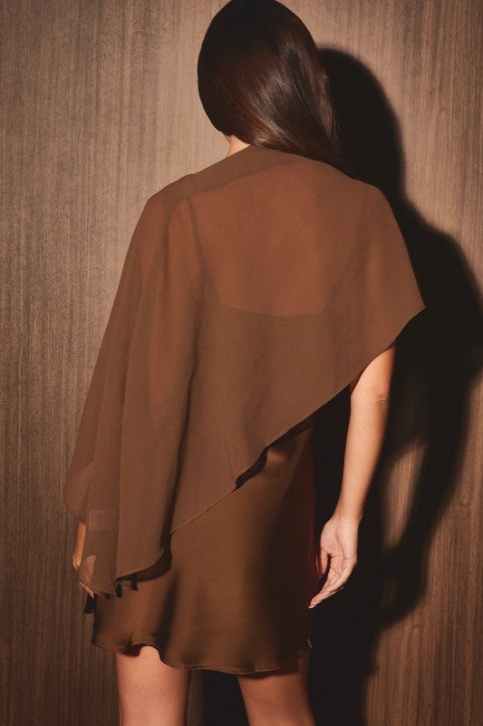 Brown Satin Cape Dress PRE ORDER 9/30