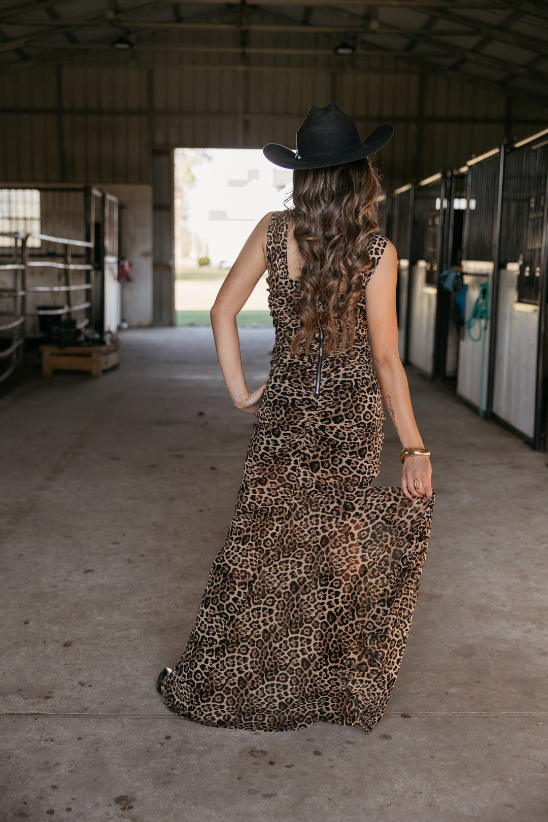 Ruched Leopard Mesh Dress