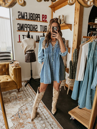 The Tie Front Denim Dress