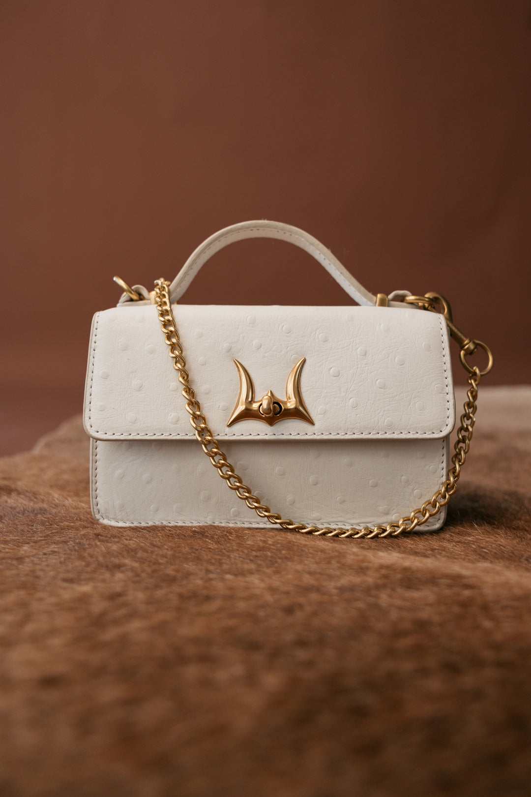 White Valencia Ostrich Leather Bag