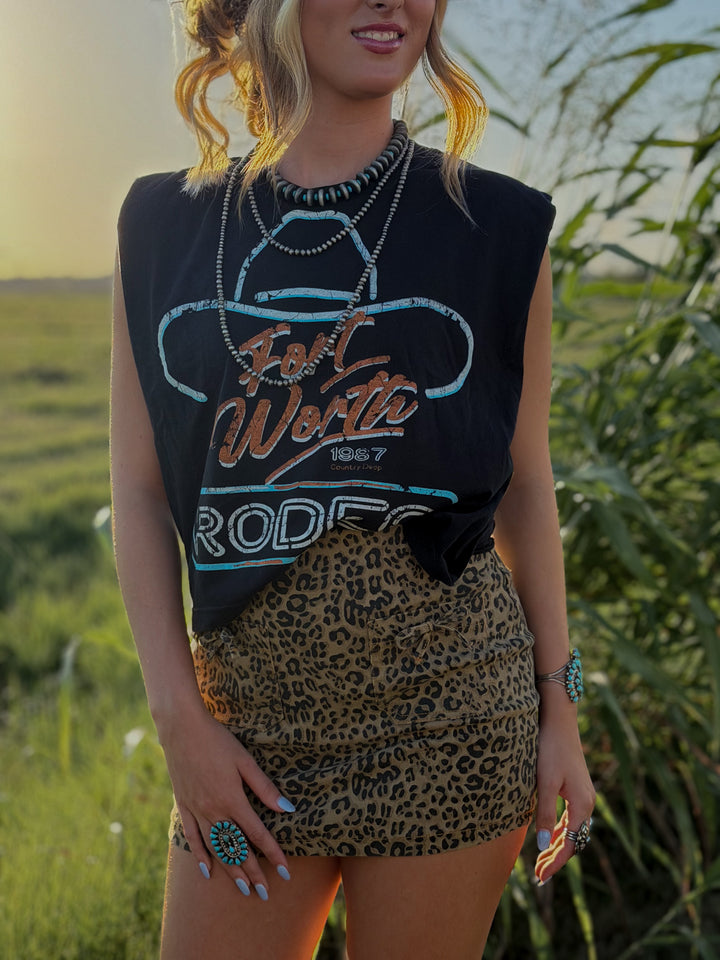 Leopard Denim Mini Skort