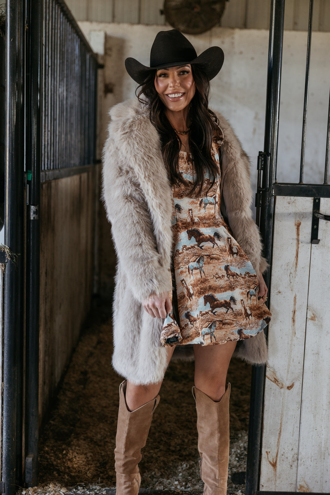 Running Horse Woven Ruffle Dress