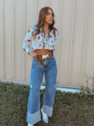 The Cuffed Cowgirl Wide Leg Jeans