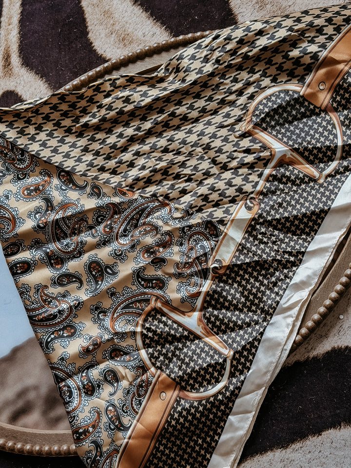 Horsebit &amp; Houndstooth Silk Wild Rag