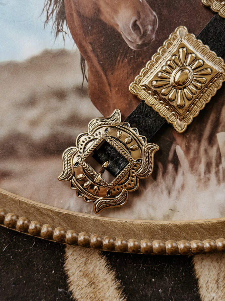Black Rectangle Concho Link Belt