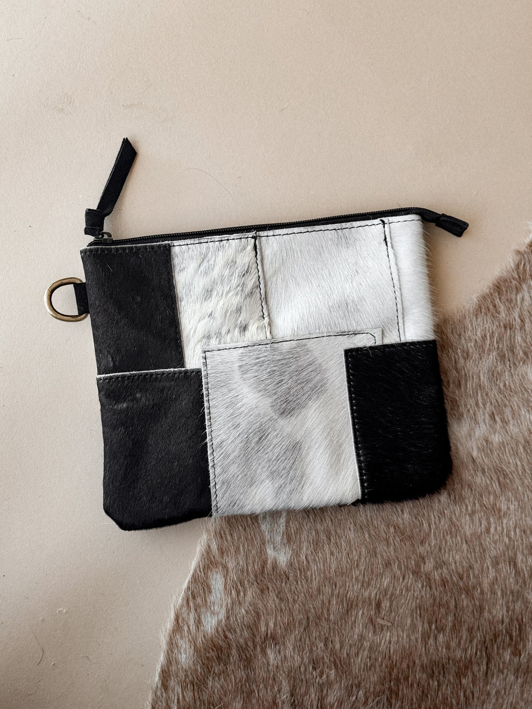 Cowhide Patchwork Wristlet – Black