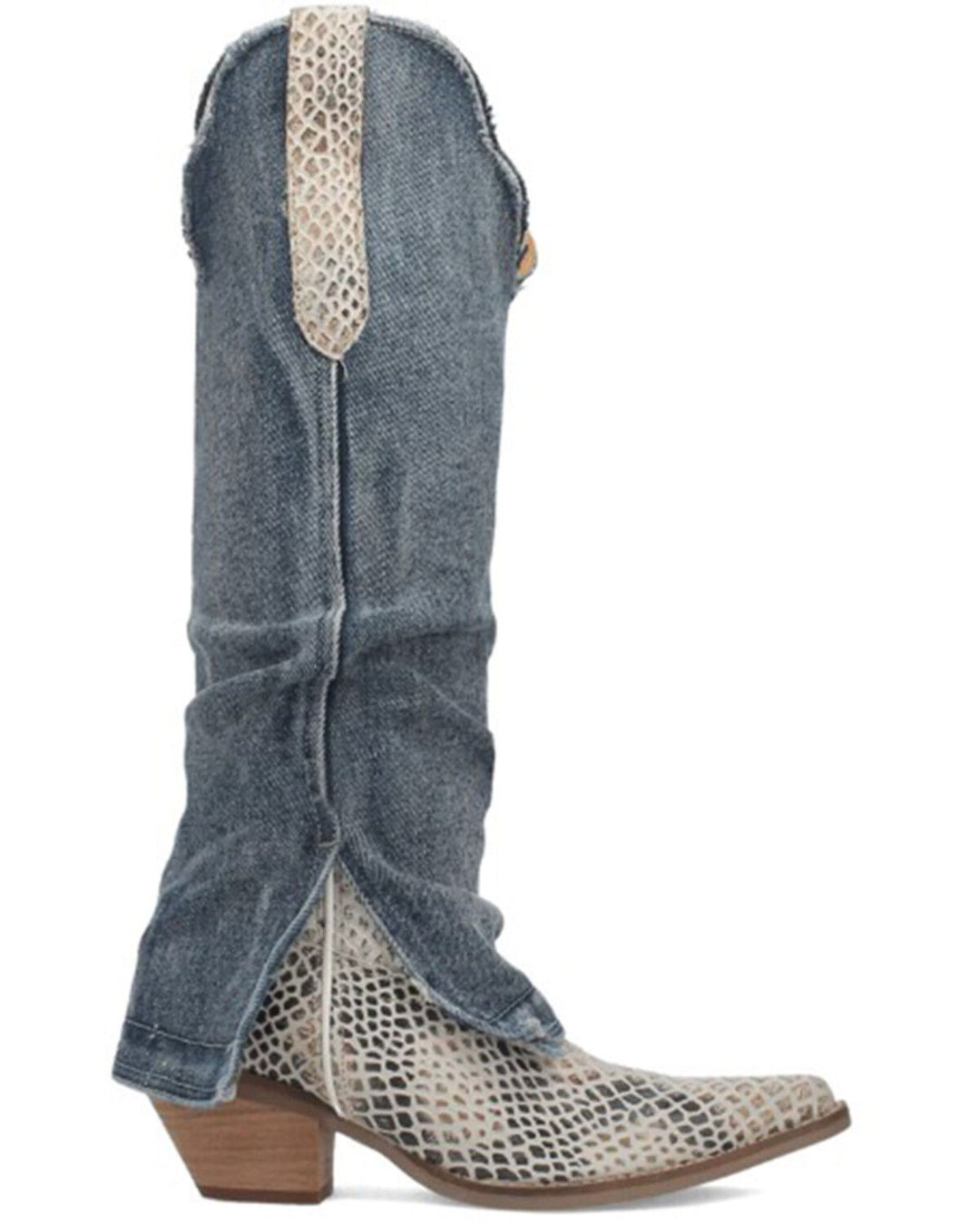 Dingo Shabby Denim & Lizard Embossed Western Boots