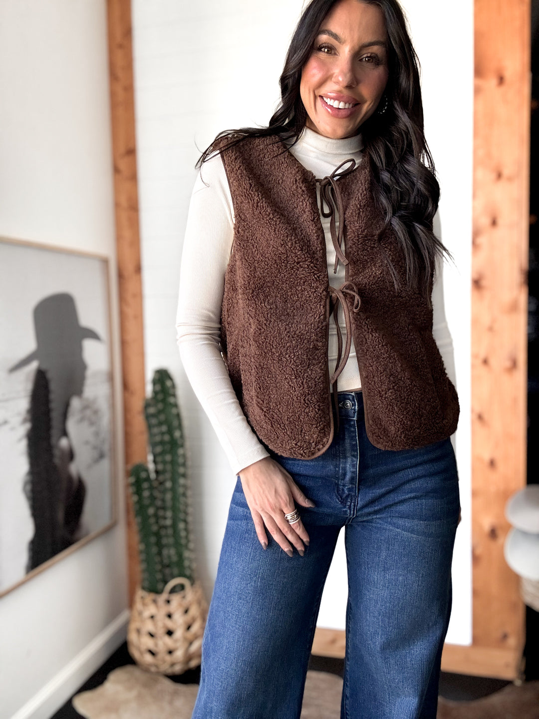 Dark Brown Fleece Tie-Front Vest