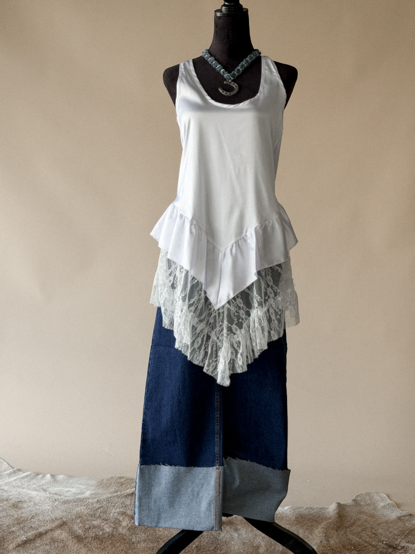 White Lace Asymmetrical Chemise Dress