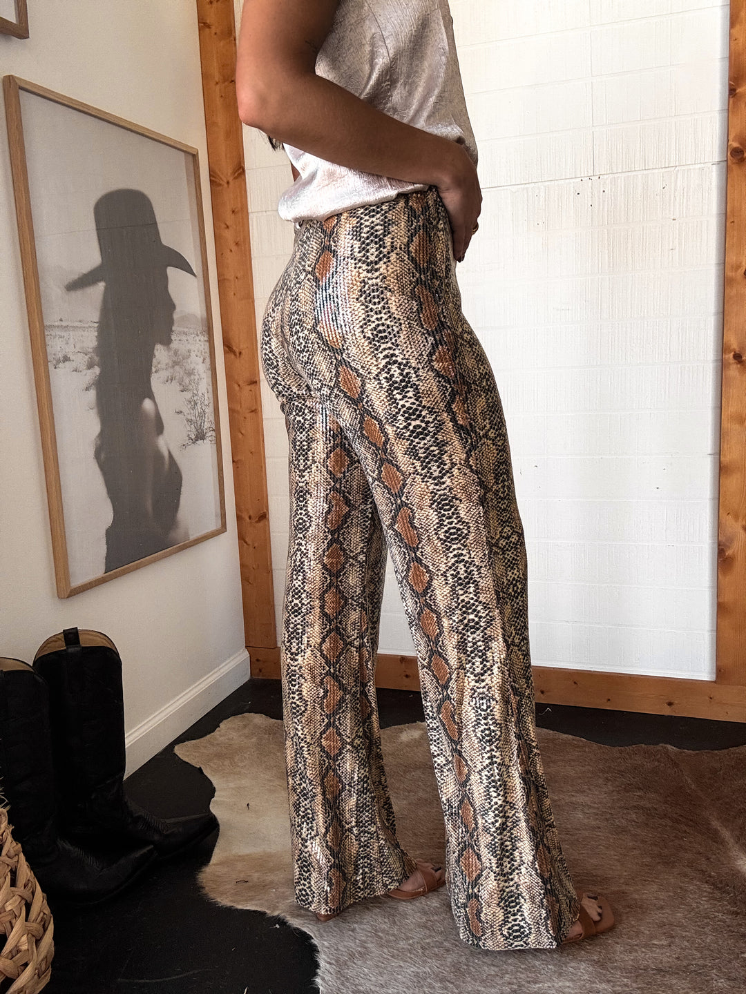 Sequin Python Flared Pants