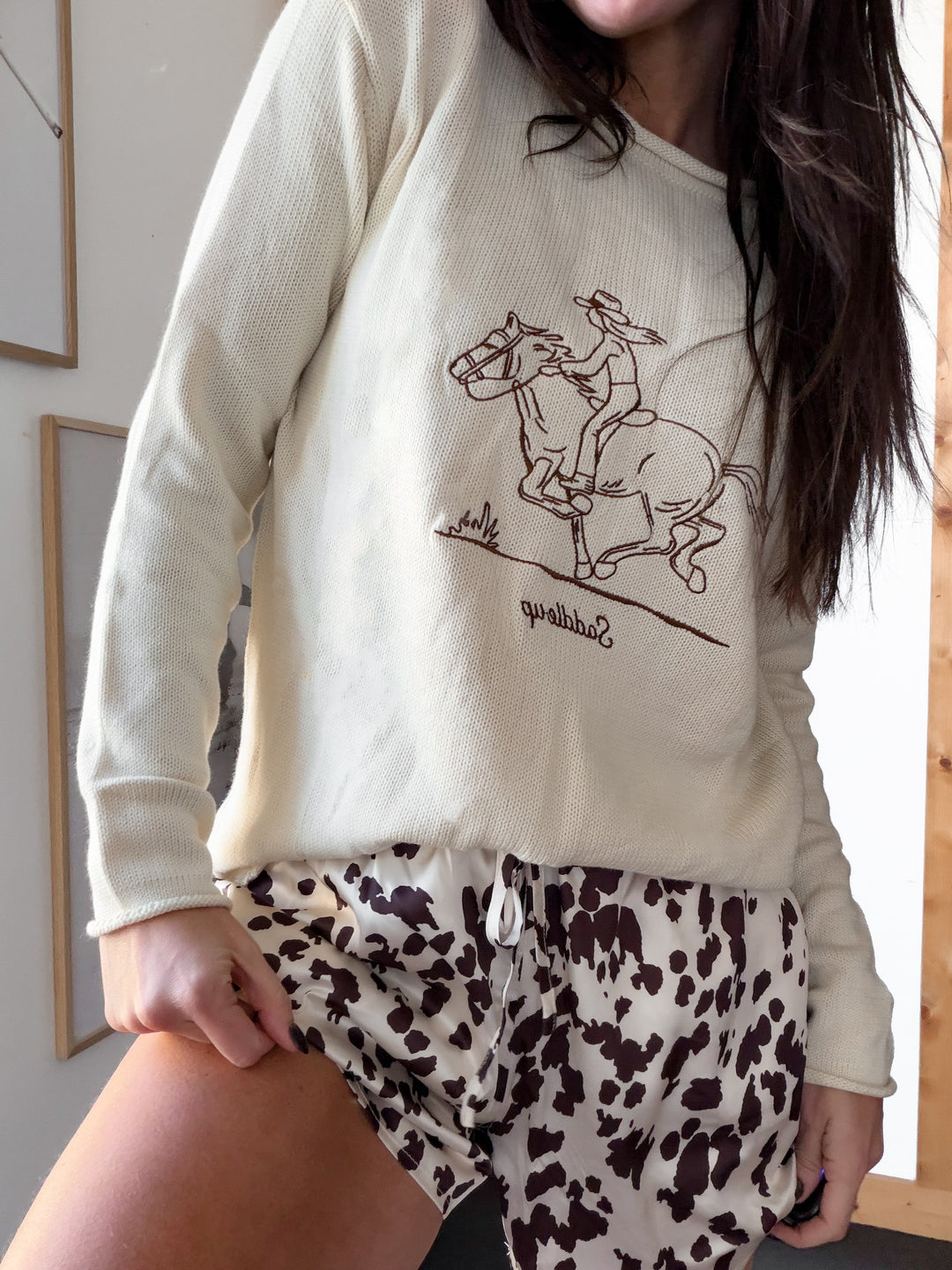 Satin Lounge Shorts - Brown/White