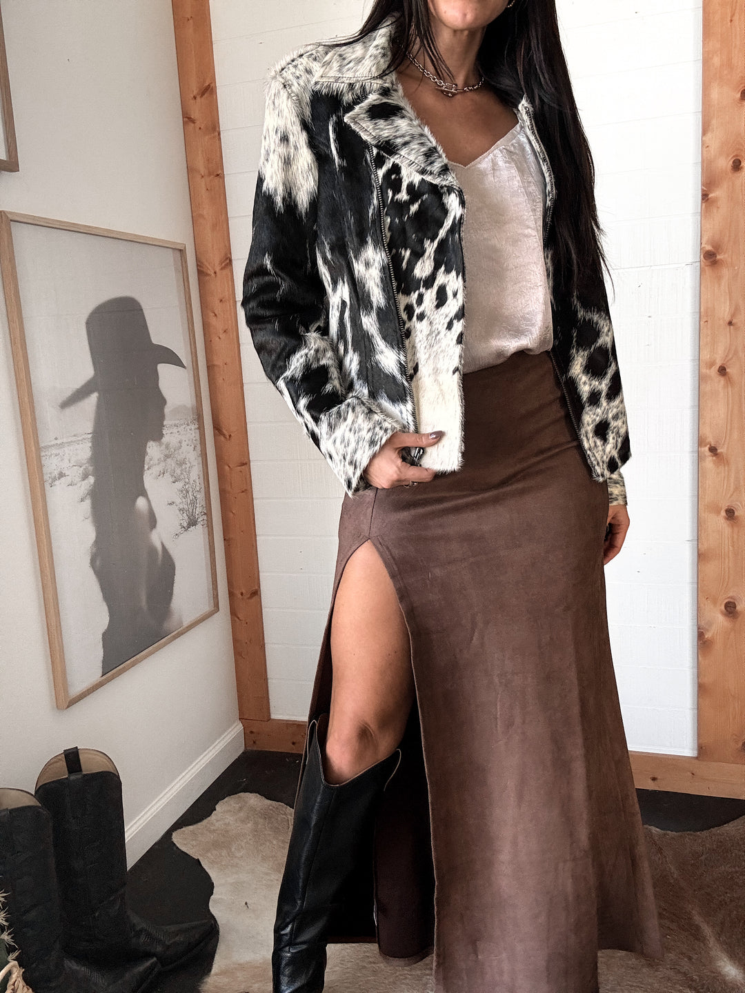 Faux Suede Buckle Maxi Skirt