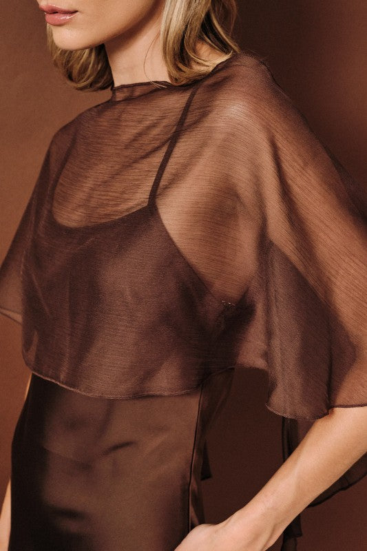 Brown Boat Neck Cape Dress PRE ORDER 9/30