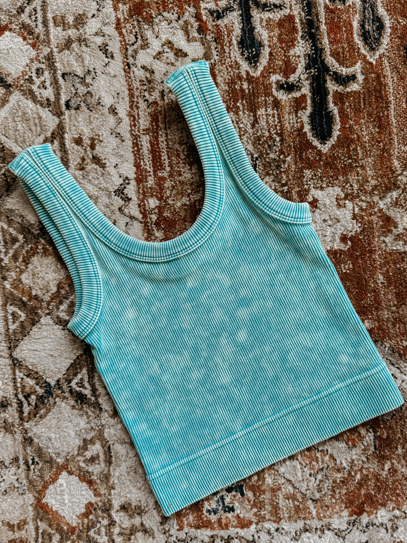 Mineral Ribbed Crop Tank Top (ICE BLUE-SCOOP)