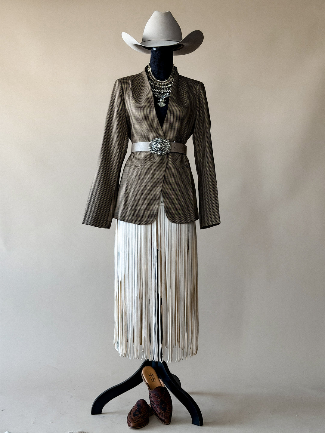 Belted Houndstooth Blazer