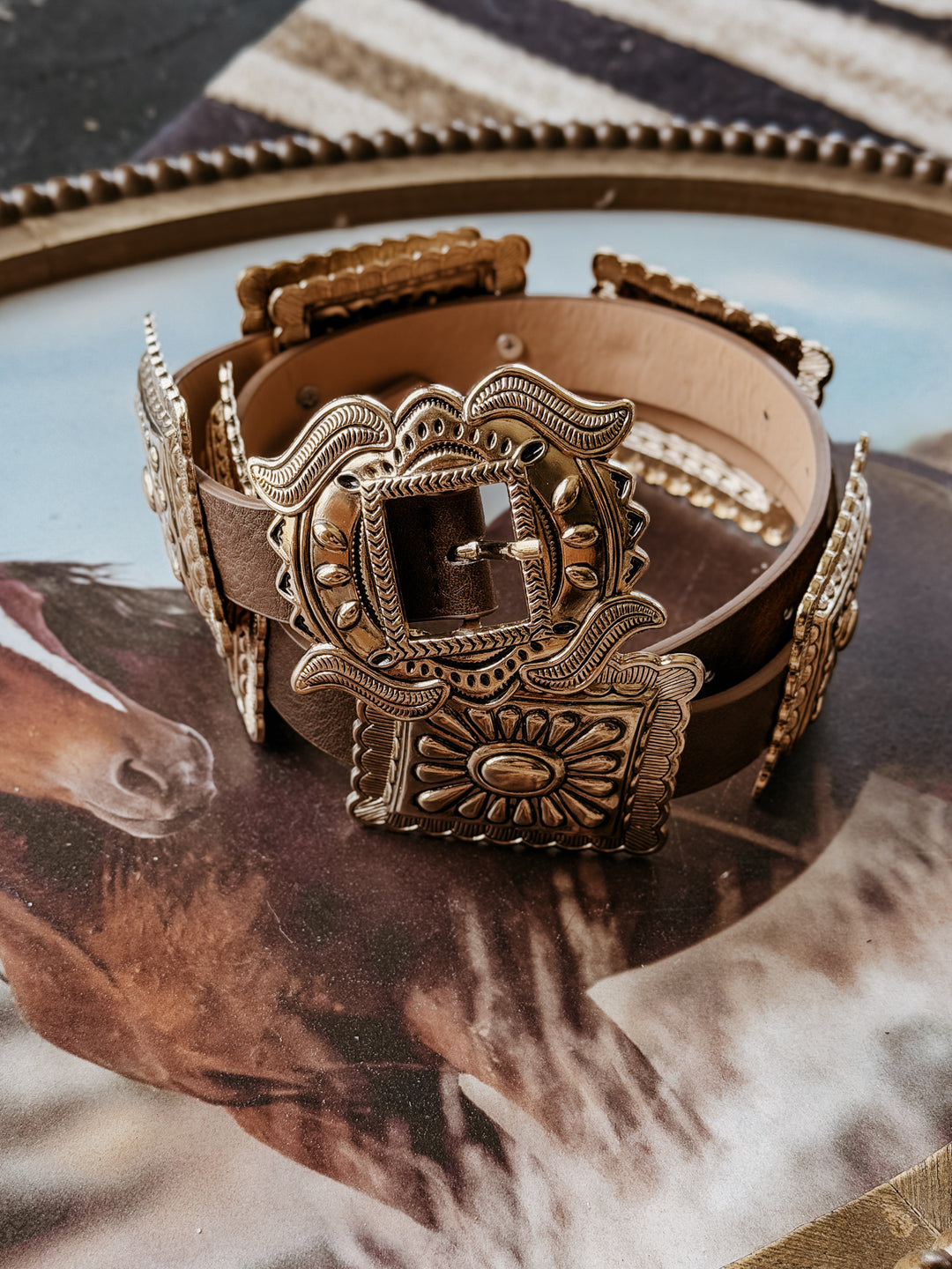 Brown Rectangle Concho Link Belt