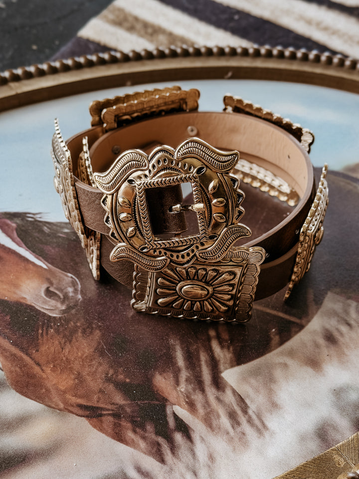 Brown Rectangle Concho Link Belt