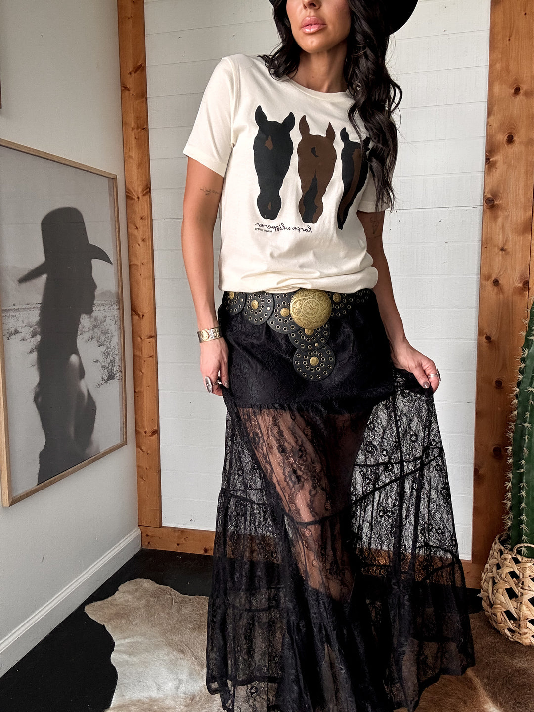 Tiered Floral Lace Maxi Skirt - Black