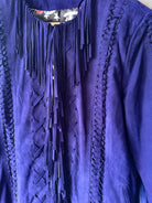 Purple suede western jacket with fringe and braided detailing, boho cowgirl style